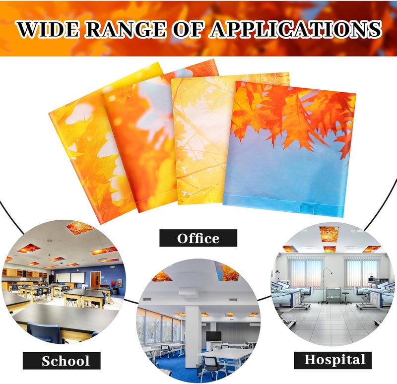 ROCEEI Pack of 4 Fluorescent Light Covers for Ceiling Lights, 4 x 2 Ft, Magnetic Light Covers for Classroom Office Home School Ceiling Decor(Maple Leaf) - Image 4